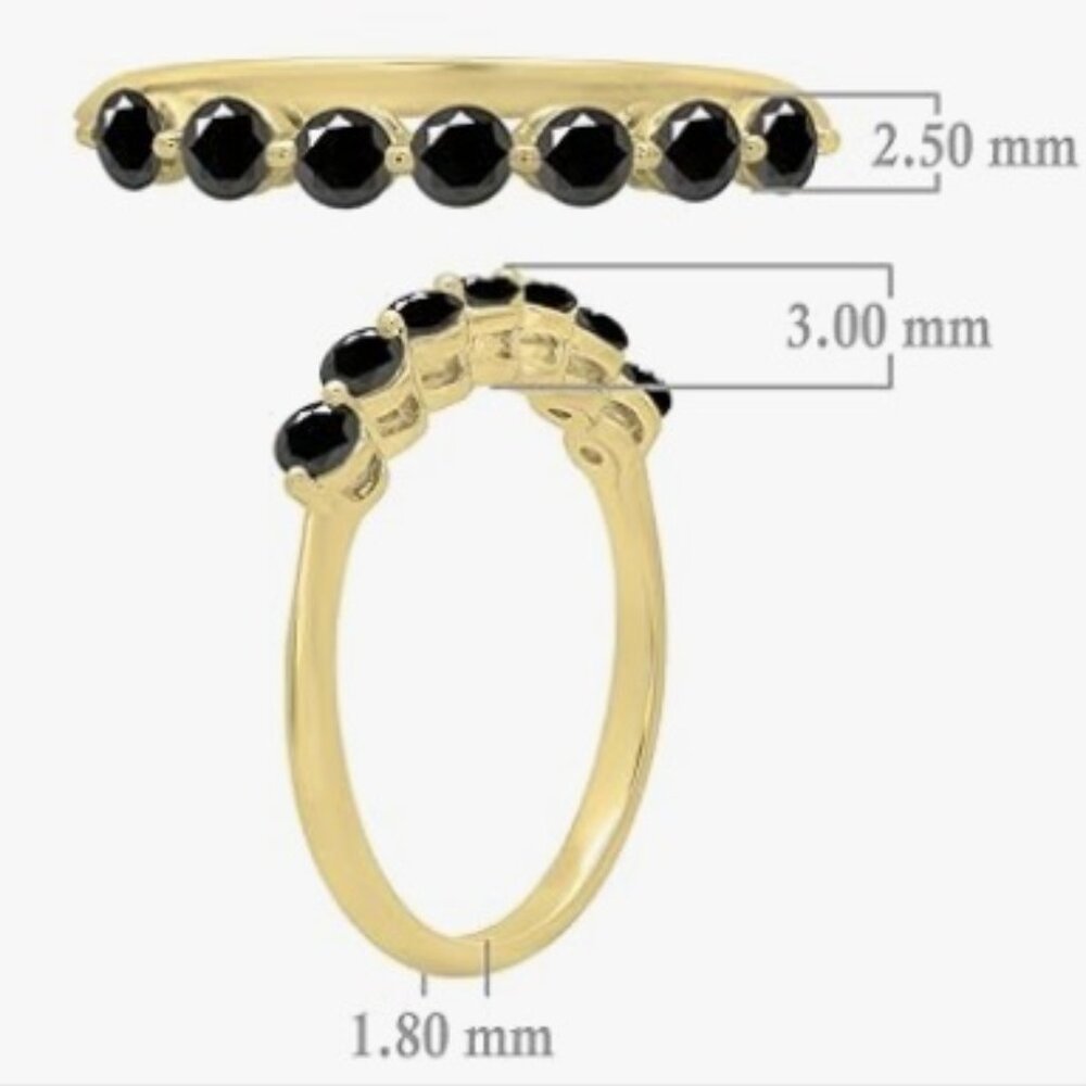 .50 ct. Black Diamond Band 14K Yellow Gold Ring Seven Round Stones Size 7 - Picture 10 of 16